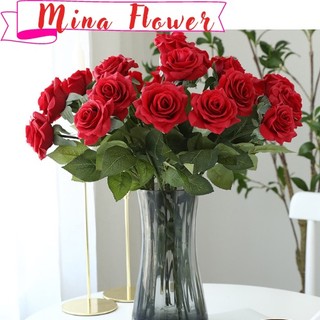 Hoa giả Hoa hồng cánh xoăn, hồng lụa Trang trí nhà cửa Phụ kiện chụp ảnh Decor phòng - Mina Flower