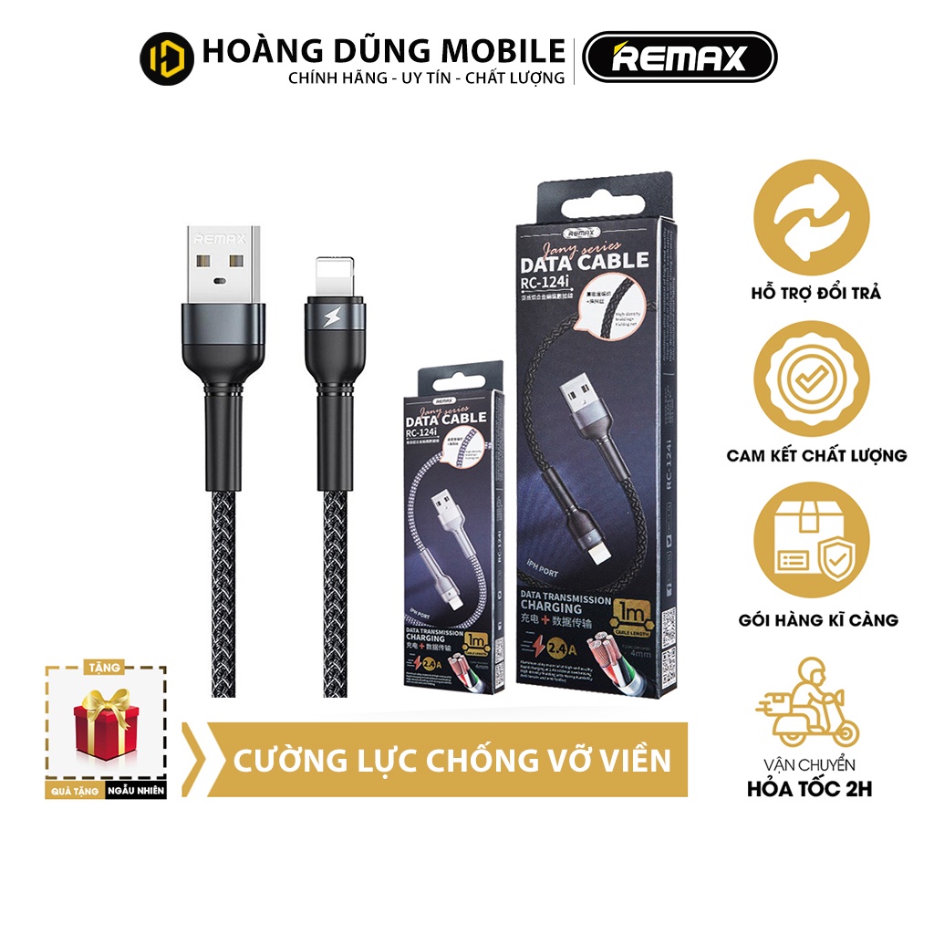 Dây sạc chính hãng RC-124i dây dù chống gãy gập hỗ trợ sạc nhanh cho Iphone-hoangdungmobile.official