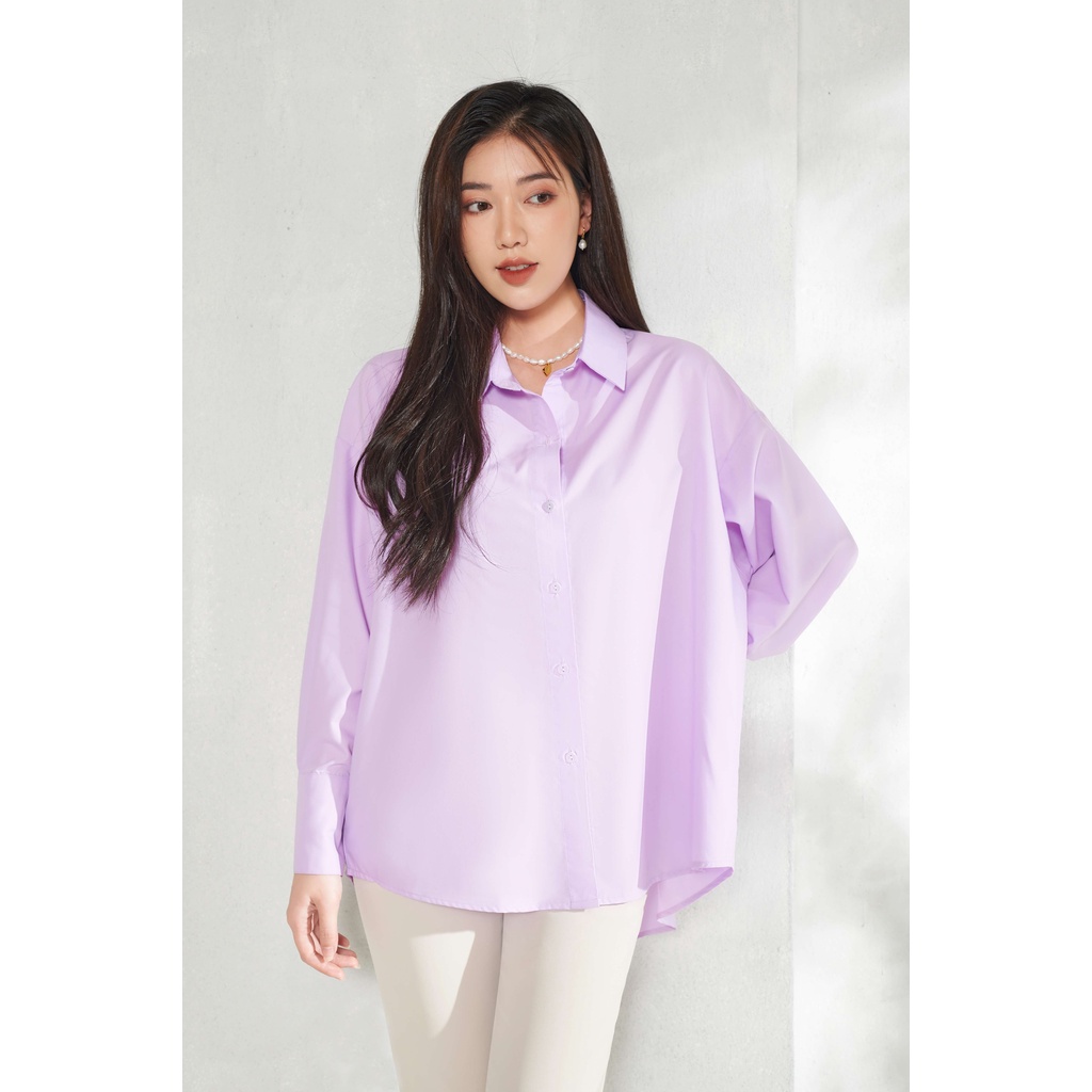 Áo sơ mi nữ dài tay dáng oversized tím_MAIIMER T25102OFT