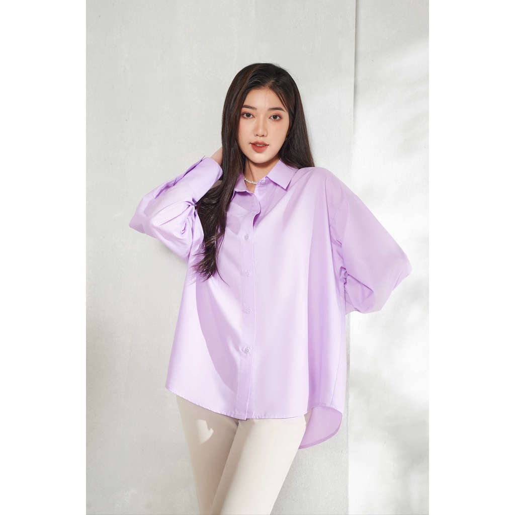 Áo sơ mi nữ dài tay dáng oversized tím_MAIIMER T25102OFT