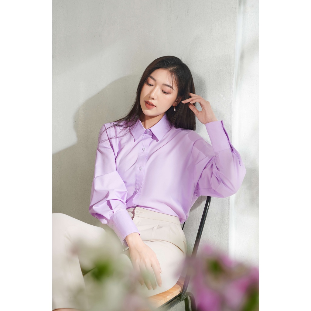Áo sơ mi nữ dài tay dáng oversized tím_MAIIMER T25102OFT