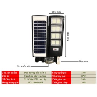 Đèn Đường  Liền Thể 8 Ô Năng Lượng Mặt Trời