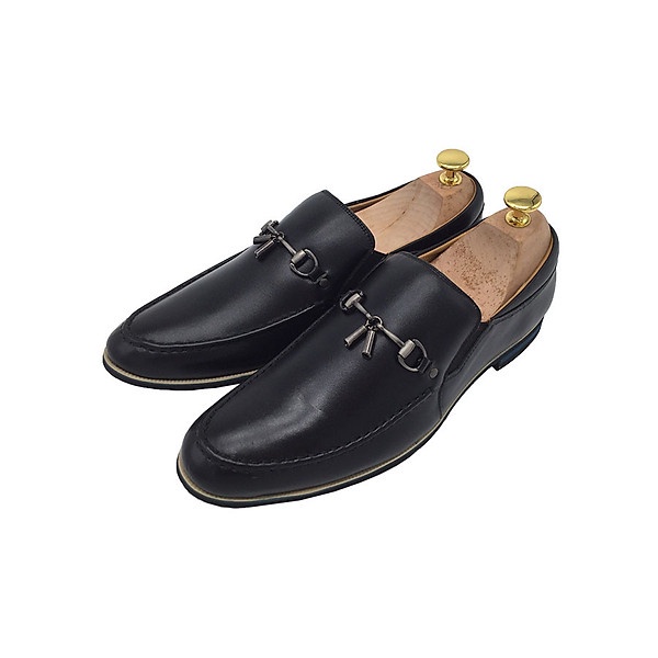 (SIZE 38) Giày mọi nam da thật có chuông đế cao su GM410 F5Fashion - XANH ĐEN