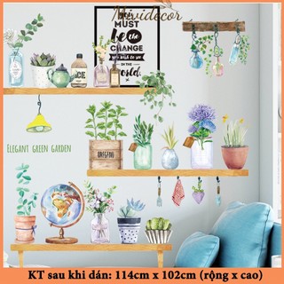 Decal dán tường Mividecor kệ quả địa cầu