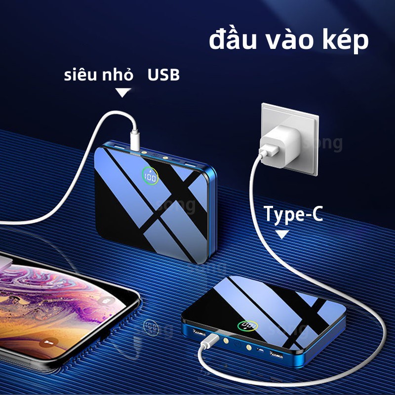 Ban Đầu 50000Mah Sạc dự phòng Mini Powerbank Di Động Màn Hình Kỹ Thuật Số Pin Siêu Mỏng Đầu Ra Kép Đầu Vào Kép Powerbanks