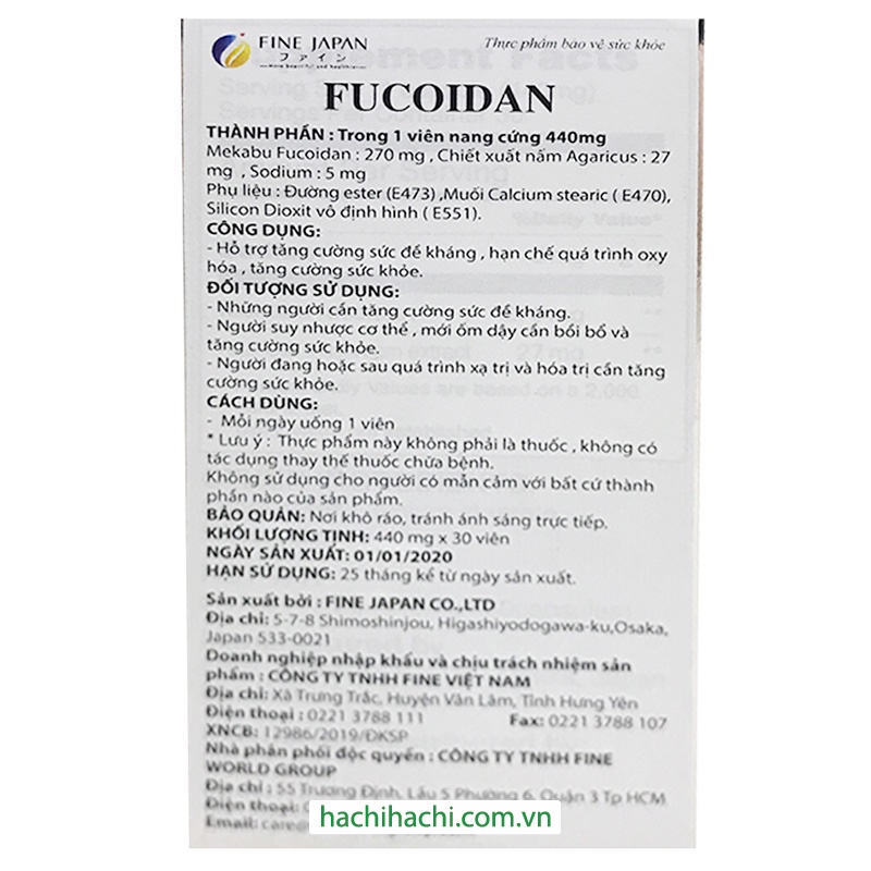 TPBVSK: Viên uống Fucoidan Fine Japan hỗ trợ ngăn ngừa ung thư, tăng sức đề kháng 30 viên - Hachi Hachi Japan Shop