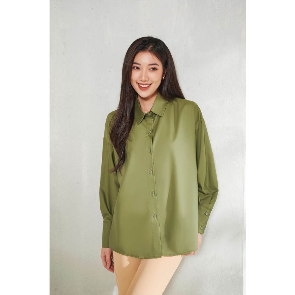 Áo sơ mi nữ dài tay dáng oversized rêu_MAIIMER T25102OFT