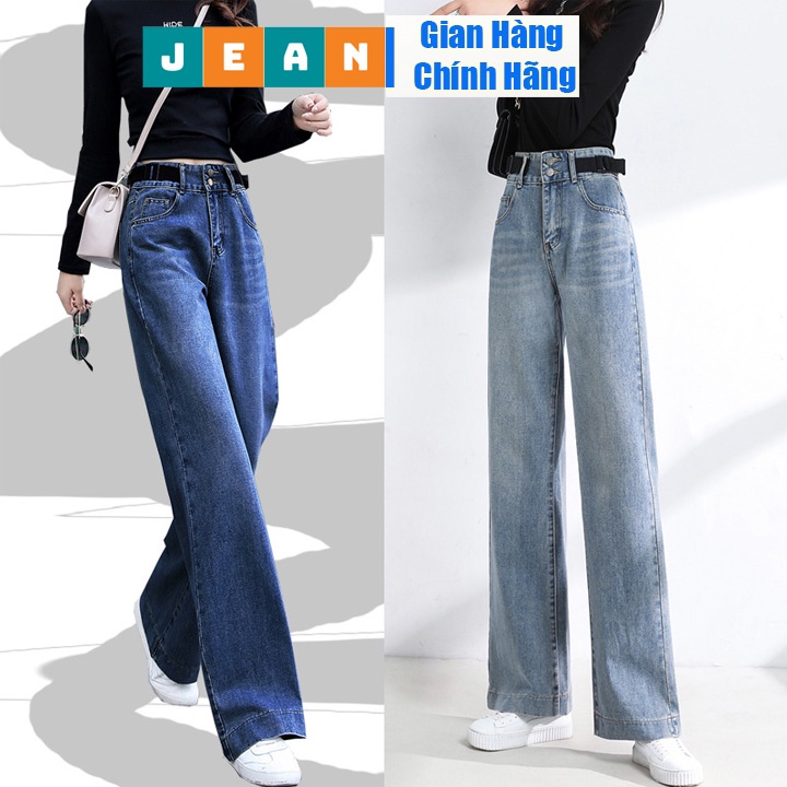 Quần jean nữ xanh ống suông rộng cạp cao, quần baggy dáng đứng chất vải bò cao cấp JS11 JEAN STORE