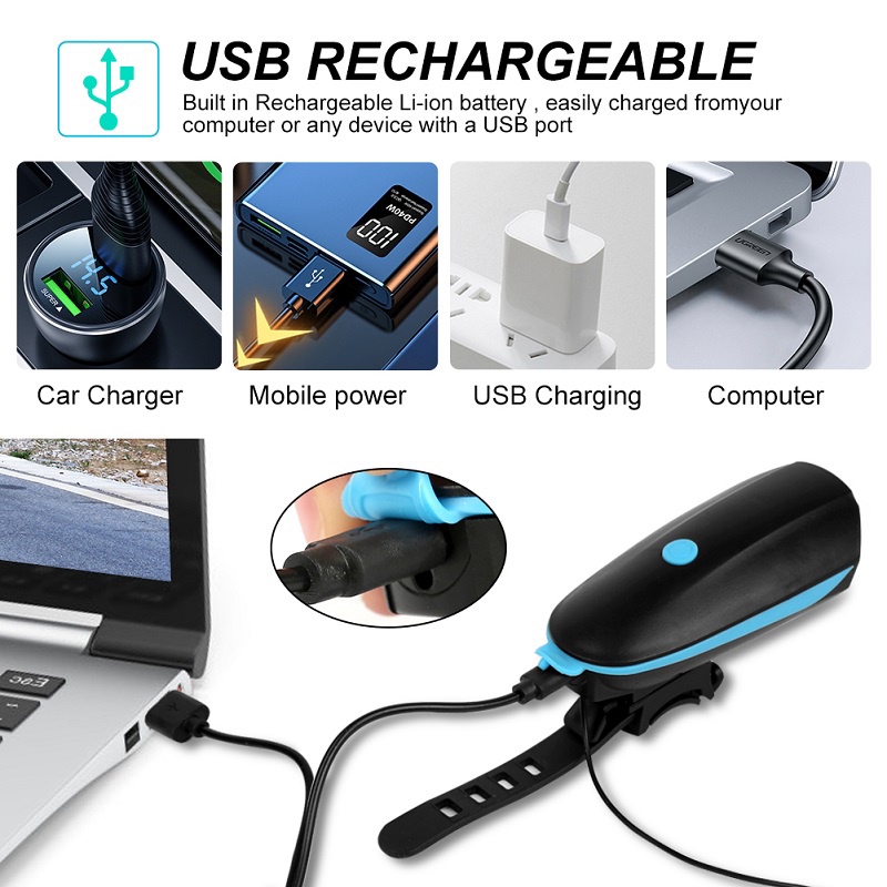Đèn lắp xe đặp, Đèn xe đạp thể thao,Đèn xe đạp siêu sáng có còi sạc usb chống nước, đèn led xe đạp thể thao nhiều màu.