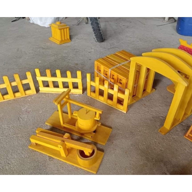 Đồ mầm non - Hàng rào gỗ trang Bộ 19 cái 1 cổng trí mầm non đẹp
