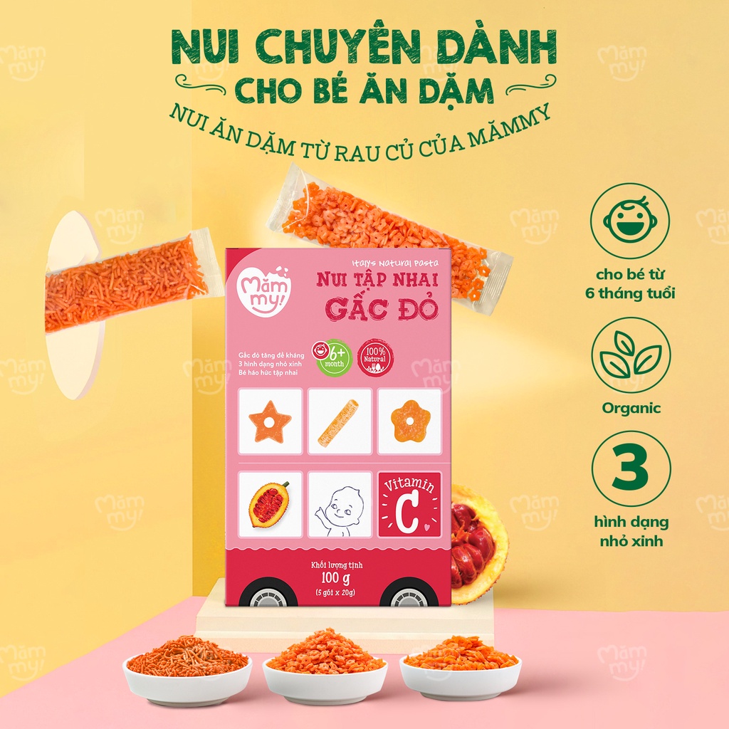 Nui mini rau củ Mămmy cho bé mới ăn dặm tập nhai trên 6 tháng, 100g