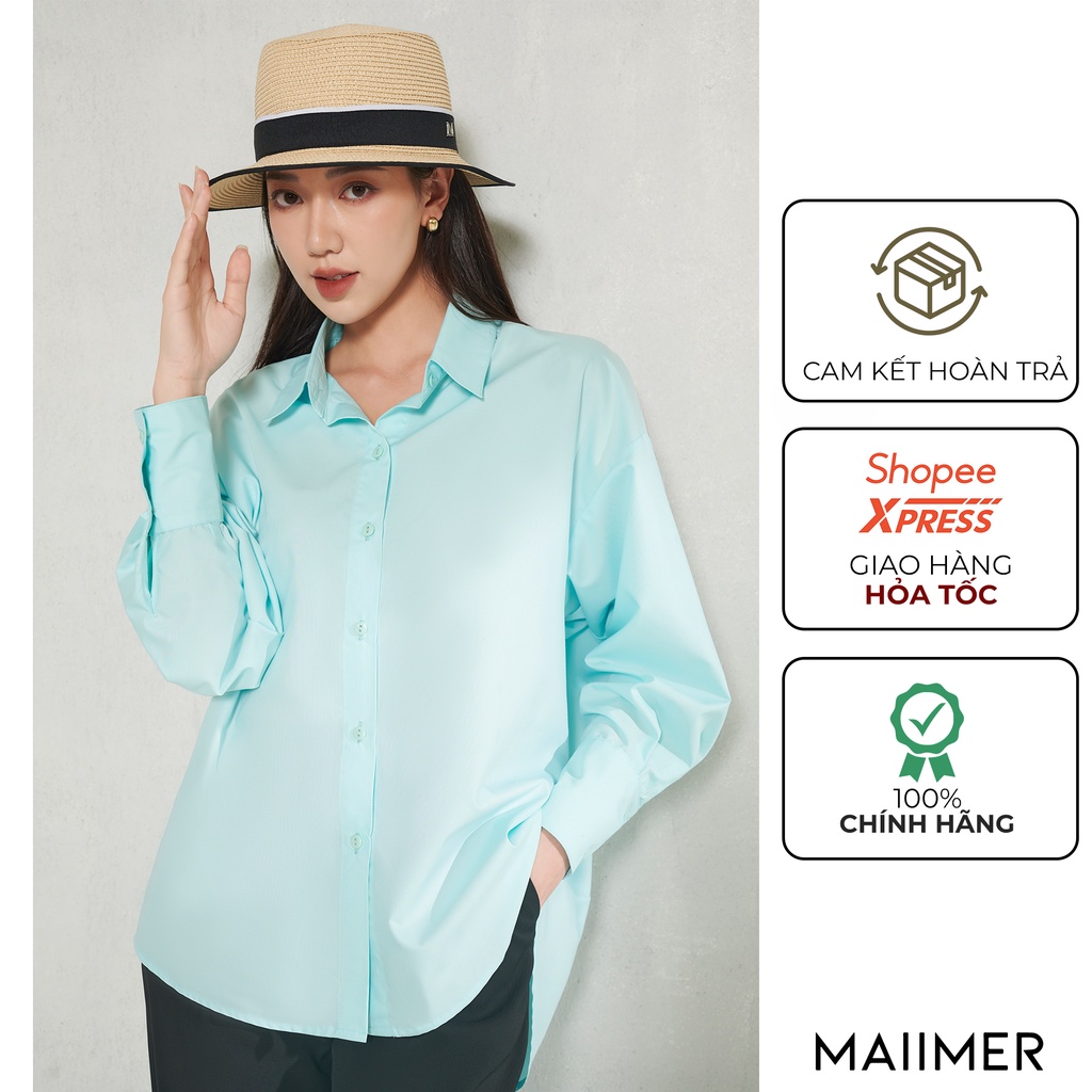 Áo sơ mi nữ dài tay dáng oversized xanh ngọc_MAIIMER T25102OFT