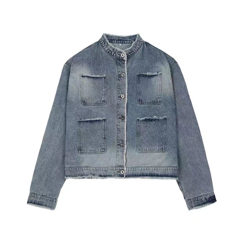 Áo Khoác Bò 4 Túi Giả Viền Áo Tua Rua Unisex