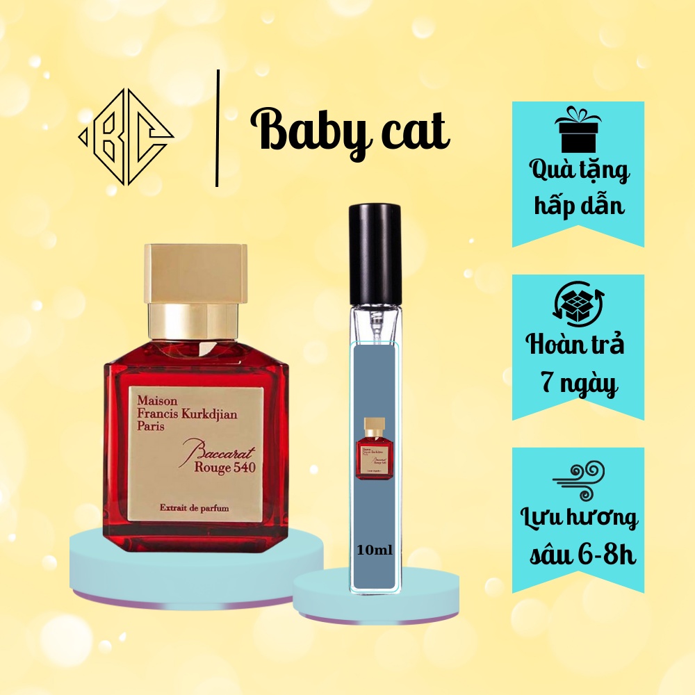Nước hoa nữ maison mfk baccarat rouge 540 extrait de Parfum dạng chiết 10ml-Babycat Store