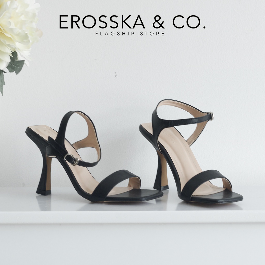 [Form nhỏ tăng 1 size] Erosska - Giày sandal cao gót nữ mũi vuông quai mảnh cao 9cm màu đen - EB058