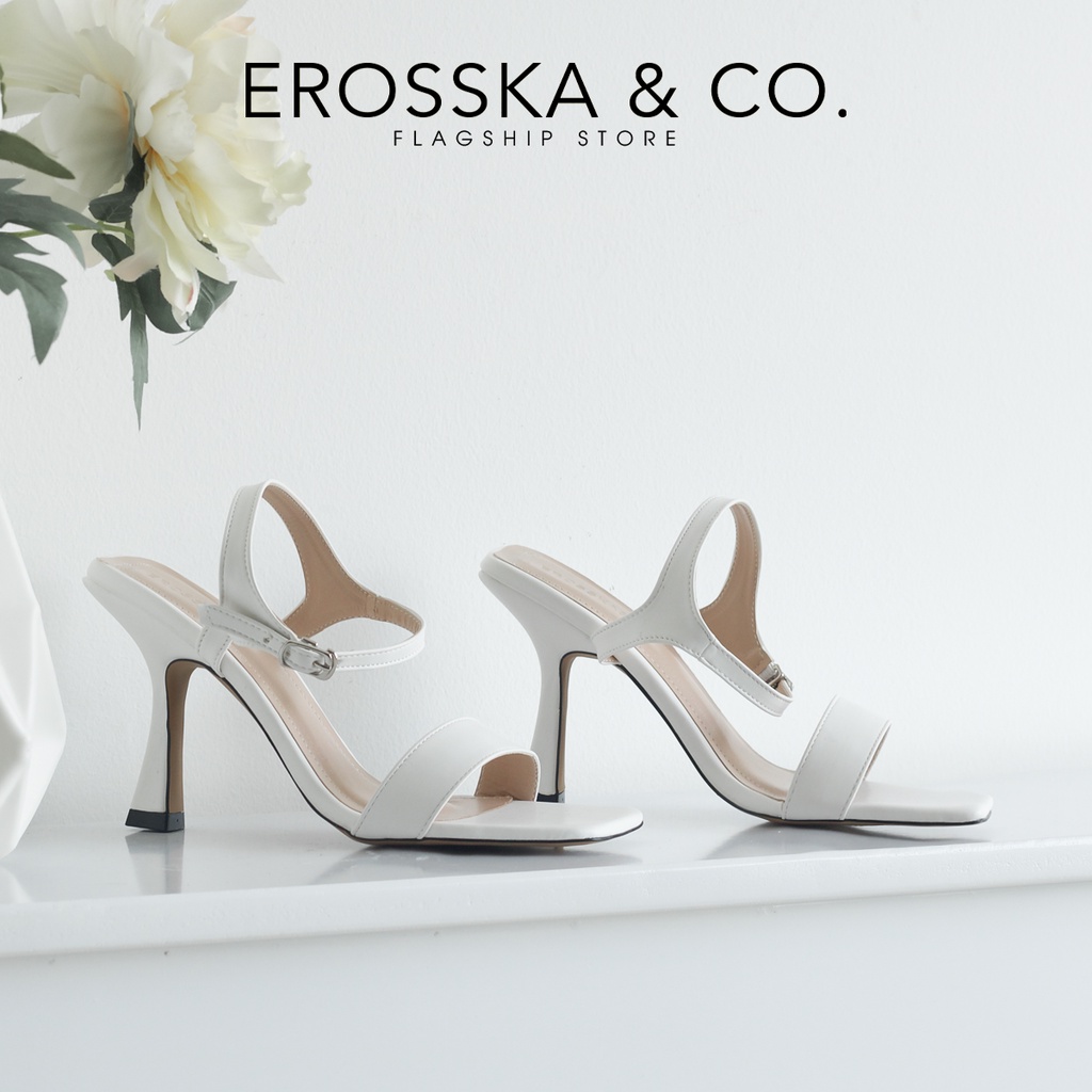 [Form nhỏ tăng 1 size] Erosska - Giày sandal cao gót nữ mũi vuông quai mảnh cao 9cm màu đen - EB058