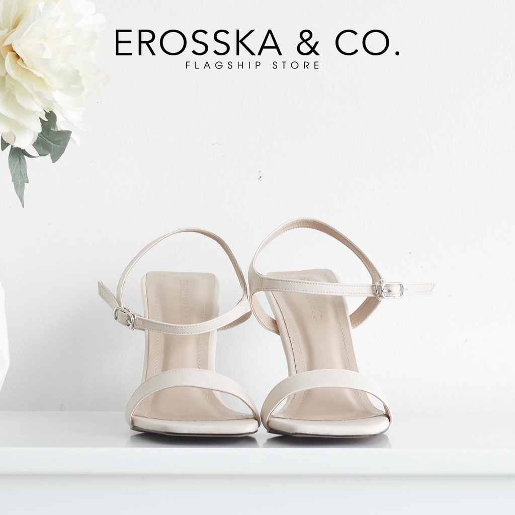 [Form nhỏ tăng 1 size] Erosska - Giày sandal cao gót nữ mũi vuông quai mảnh cao 9cm màu đen - EB058