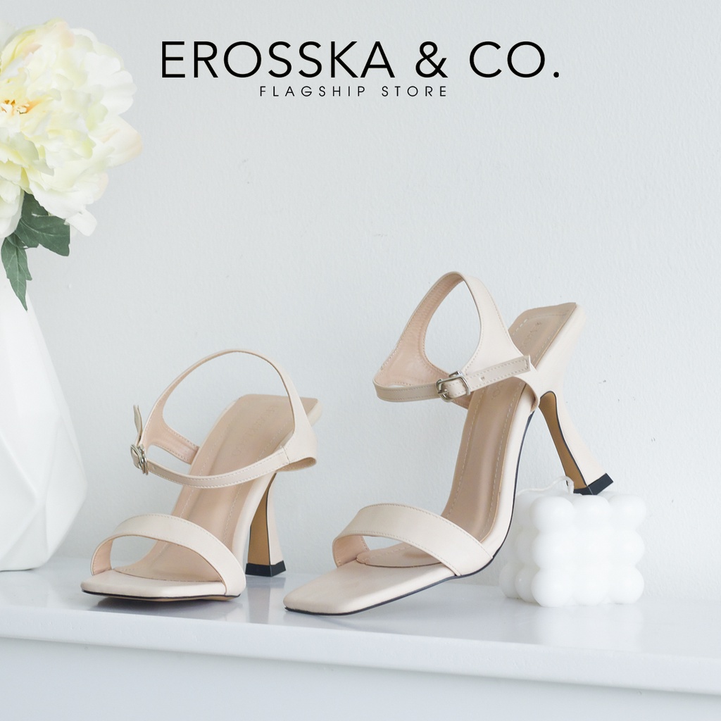 [Form nhỏ tăng 1 size] Erosska - Giày sandal cao gót nữ mũi vuông quai mảnh cao 9cm màu đen - EB058