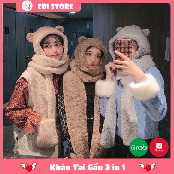 [3 IN 1] Mũ Tai Gấu Kèm Khăn Choàng Và Găng Tay Thời Trang  Phong Cách Hàn Quốc Siêu Ấm Áp