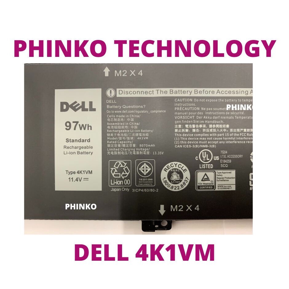 Pin laptop Dell G7 17 7700 XPS 15 7590 VOSTRO 7500 PRECISION 5540 4K1VM W62W6 XYCW0 9TM7D NYD3W NCC3D TJDRR 97Wh 4K1VM