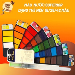 Màu nước superior dạng thẻ nén 18/25/42 màu, tặng kèm bút vẽ