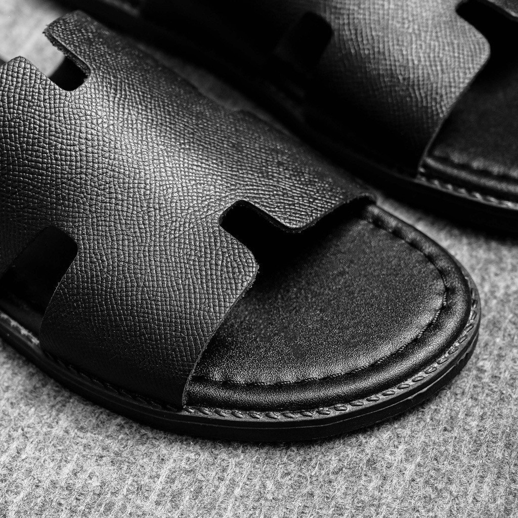 Dép Da Nam DECEMBER Da Bò Đế Khâu Quai Ngang Chữ H Cao Cấp