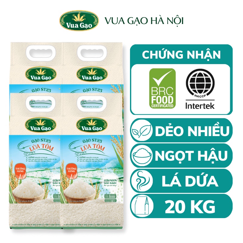 Combo 4 túi Gạo ST25 Lúa Tôm 5kg - Thương hiệu Vua Gạo - Tổng 20kg