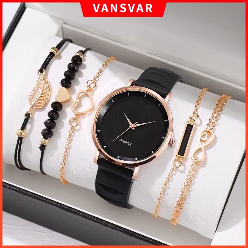 Bộ Đồng Hồ Quartz Nữ Dây Silicone + Vòng Tay Trái Tim