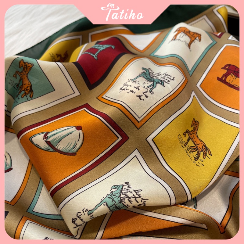 khăn choàng cổ lụa nhiều màu hình dạng thú đa dạng hoạ tiết dễ thương phông cách sang trọng - size 90x90 - Mã KL130