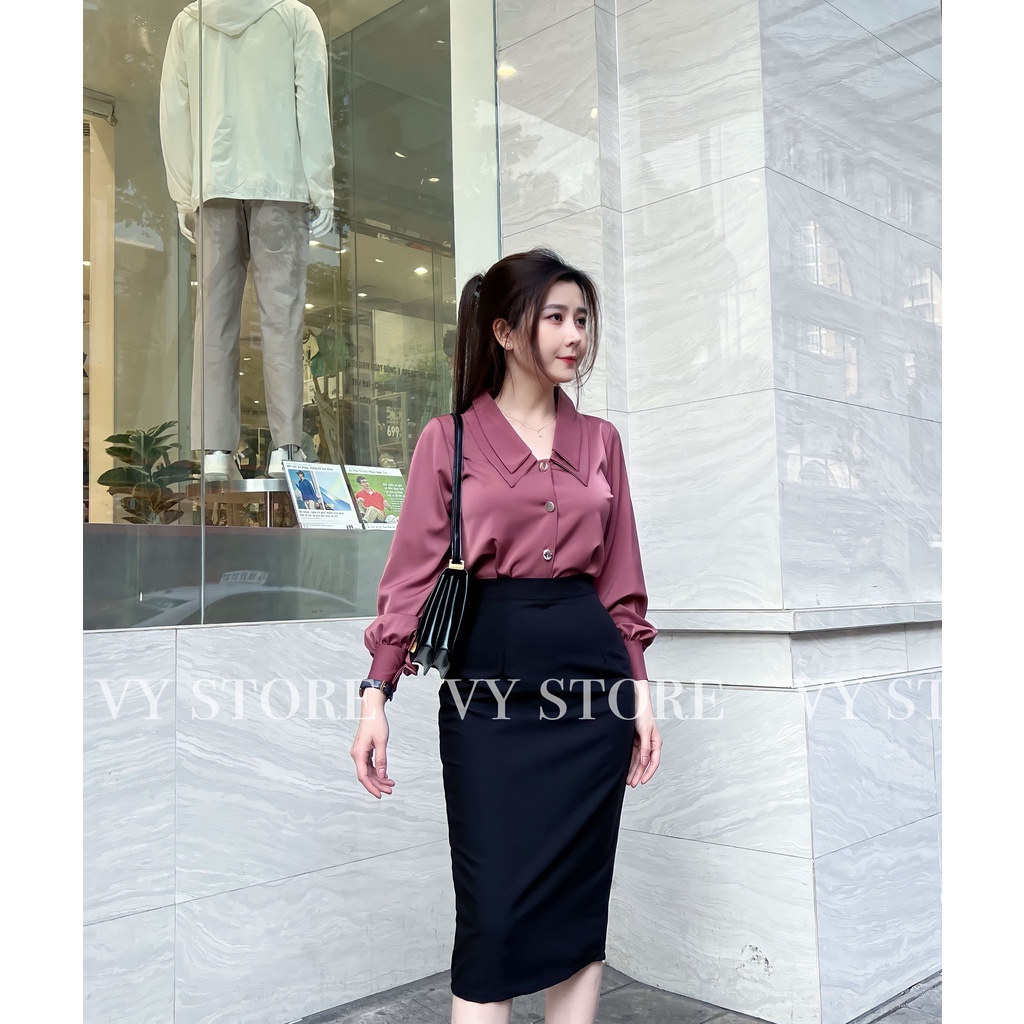 ÁO SƠ MI CỔ SEN NHỌN 2 TẦNG (A35) - Hàng thiết kế Vy store