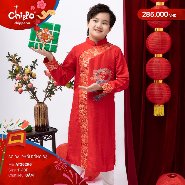 Áo dài bé trai Tết Chippo dáng cách tân mẫu mới 2023 cho bé trai 11 12 13 Tuổi từ 35-50kg Quần áo trẻ em