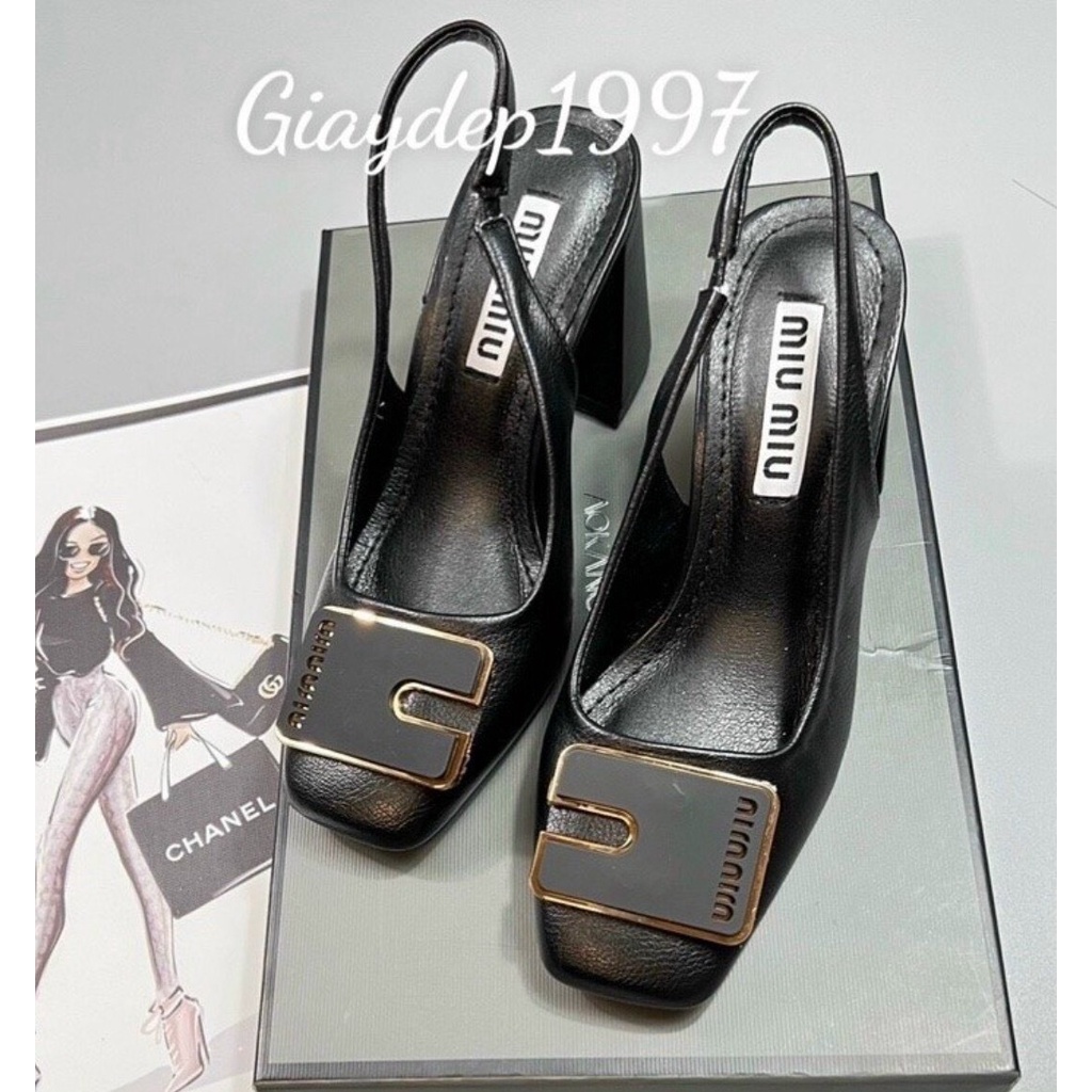 Giày cao gót mũi vuông đế 7cm, giày quai hậu cao cấp ôm chân, êm chân phong cách Pháp