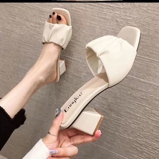 Guốc cao gót size 35-43 mã ccg10 quai nhún cao 4cm có 2 màu đen trắng thời trang 2023
