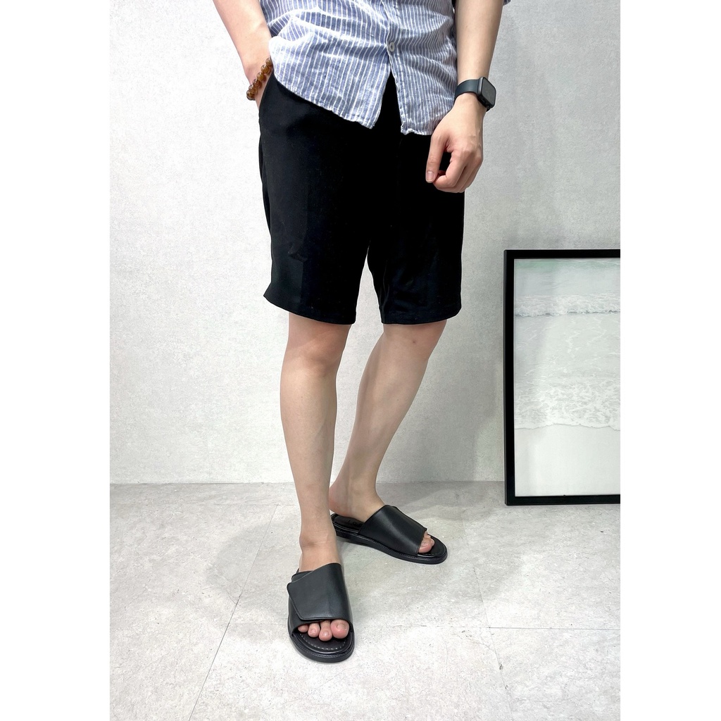 Dép Da Nam DECEMBER Da Bò Đế Khâu Quai Ngang Dán Thời Trang