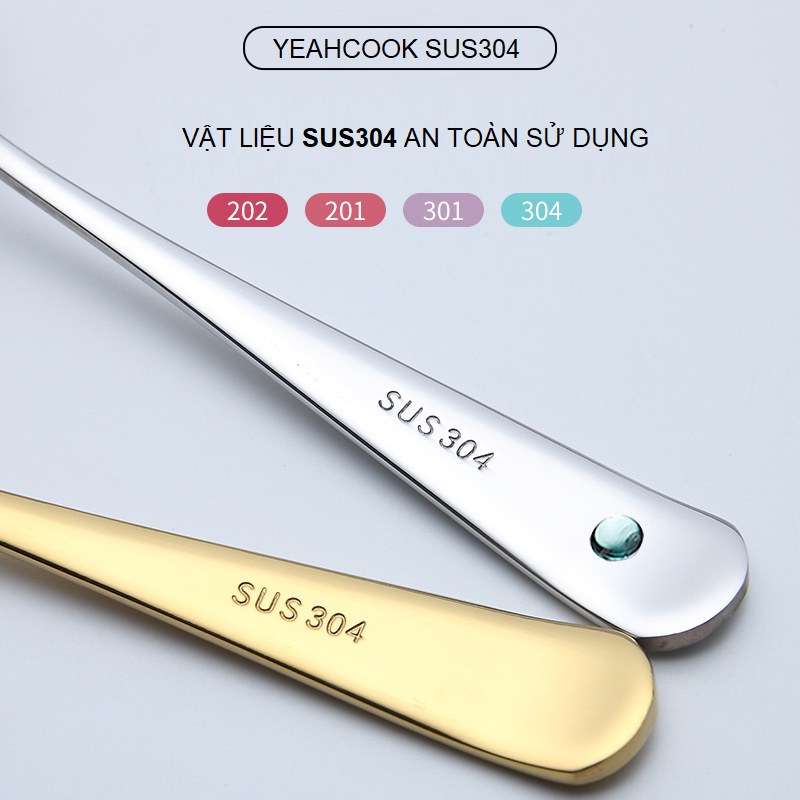 YEAHCOOK Thìa inox 304 mạ vàng cao cấp phù hợp cho nhà hàng và phụ kiện bàn ăn