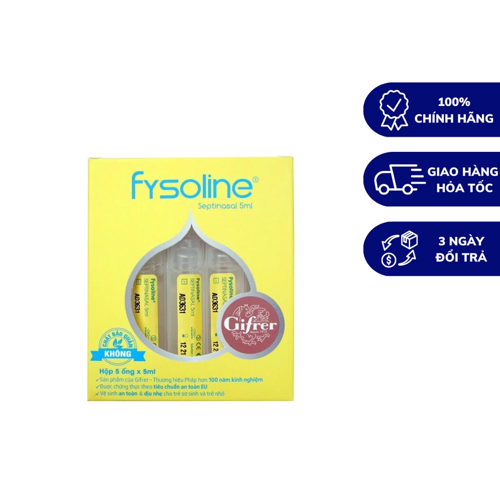 Combo Fysoline 5 ống hồng vệ sinh mắt, mũi miệng + 5 ống vàng kháng khuẩn hỗ trợ viêm mũi, sổ mũi, nghẹt mũi