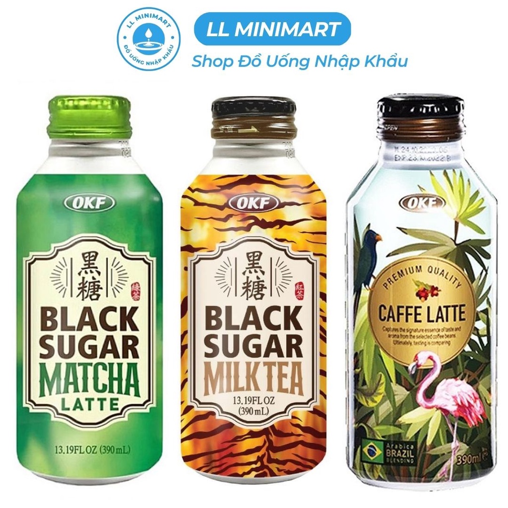 Trà Sữa/Matcha/Cà Phê Latte Đường Đen Hàn Quốc OKF Chai 390ML