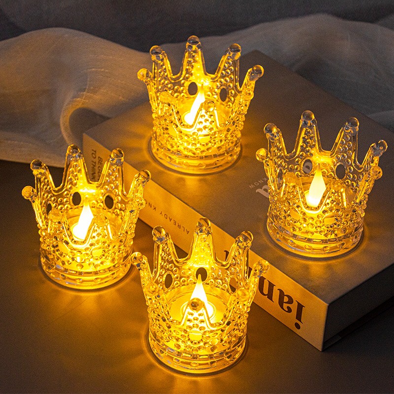 Đế Nến Thuỷ tinh hình Vương Miện trang trí sinh nhật,decor - Nến điện tử sử dụng pin
