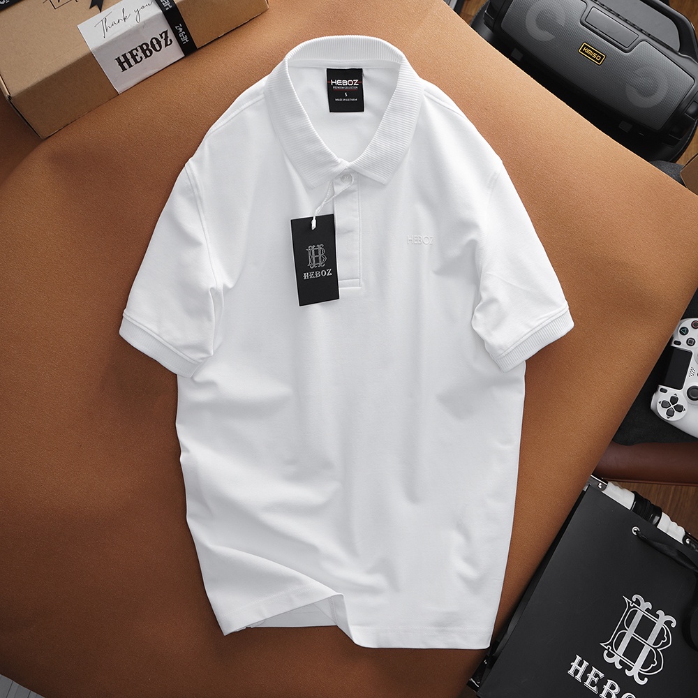 Áo polo nam, áo thun nam có cổ chất vải cotton cá sấu 4 chiều dấu cúc basic Heboz 5M - 00001445