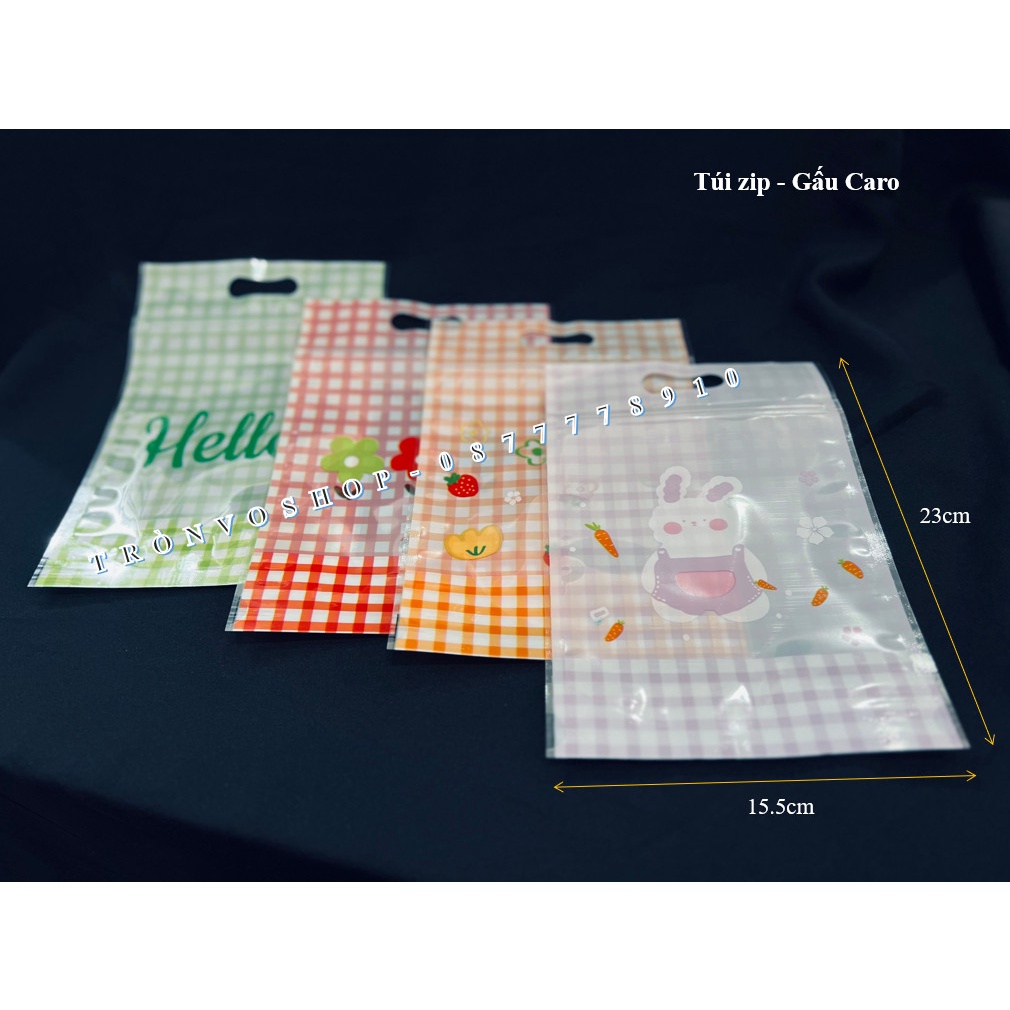 Túi zip size 15.5*23cm+3.5cm - Gấu Caro [48-50c/xấp]