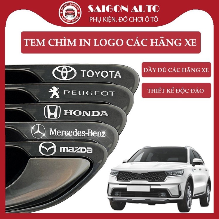 Tem decal chìm 9D có logo theo hãng xe niken mạ bạc trang trí ô tô tinh tế bền đẹp,stick miếng dán in logo hãng xe
