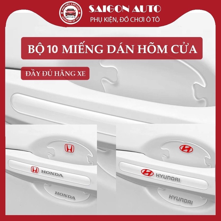 Bộ 10 miếng dán hõm cửa, tay nắm silicon trong suốt chống xước ốp lõm cửa xe Mazda,Toyota,Honda,Hyundai,Kia,Ford