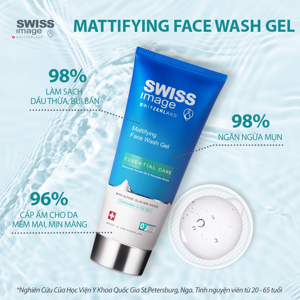 Sữa rửa mặt dạng gel làm sạch ngừa mụn không gây khô rít cho da dầu mụn Swiss Image Mattifying Face Wash