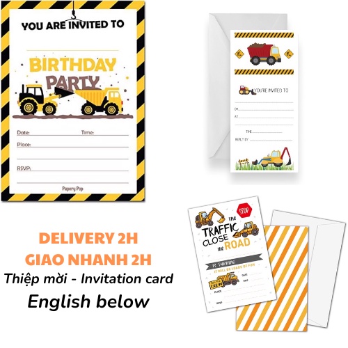 Thiệp mời sinh nhật chủ đề xe cộ cho bé nhiều mẫu phg46