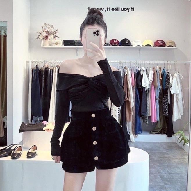 Quần Short Nhung Đùi Giả Váy Ống Rộng Culottes Cạp Cao 4 Cúc Cao Cấp Ulzzang - MX