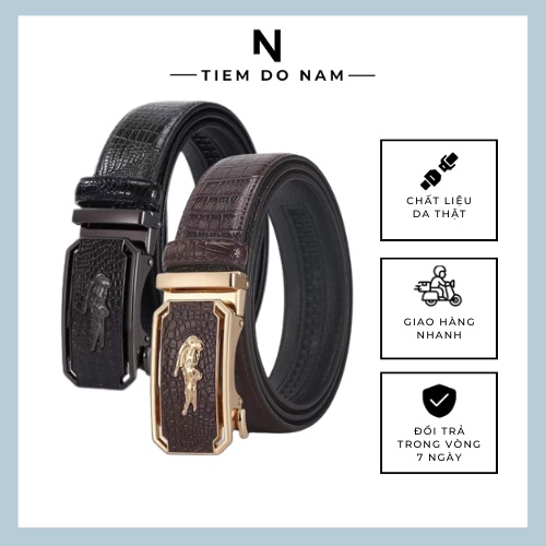 Thắt lưng nam da cá sấu cao cấp 2 màu đen và nâu - Thời trang phụ kiện thời trang nam cao cấp