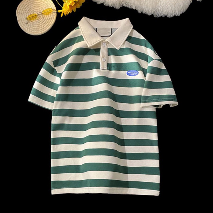 Áo Polo Nam Nữ Phối Sọc Ngang, Áo Thun Có Cổ Form Rộng Tay Lỡ Unisex Trẻ Trung Chất Liệu Cotton Cá Sấu Mềm | BigBuy360 - bigbuy360.vn