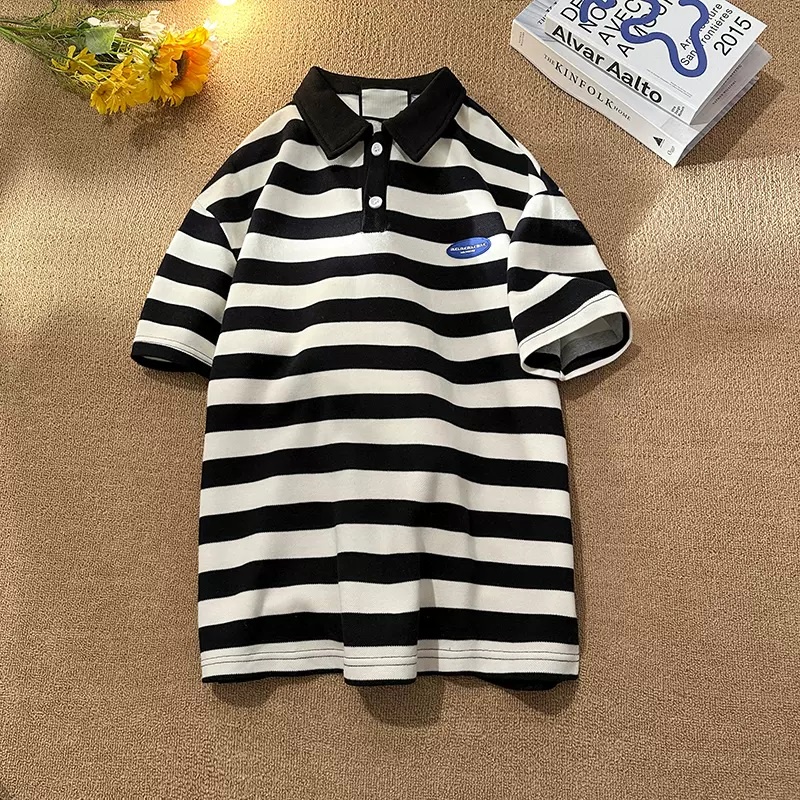 Áo Polo Nam Nữ Phối Sọc Ngang, Áo Thun Có Cổ Form Rộng Tay Lỡ Unisex Trẻ Trung Chất Liệu Cotton Cá Sấu Mềm | BigBuy360 - bigbuy360.vn