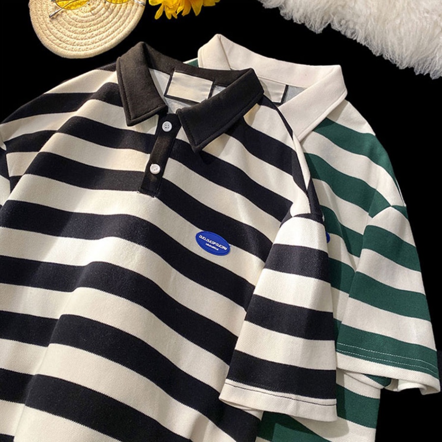 Áo Polo Nam Nữ Phối Sọc Ngang, Áo Thun Có Cổ Form Rộng Tay Lỡ Unisex Trẻ Trung Chất Liệu Cotton Cá Sấu Mềm | BigBuy360 - bigbuy360.vn