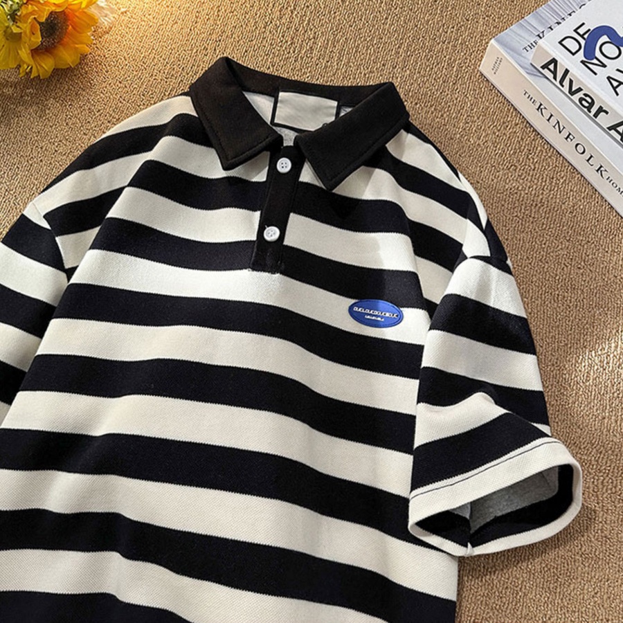 Áo Polo Nam Nữ Phối Sọc Ngang, Áo Thun Có Cổ Form Rộng Tay Lỡ Unisex Trẻ Trung Chất Liệu Cotton Cá Sấu Mềm | BigBuy360 - bigbuy360.vn